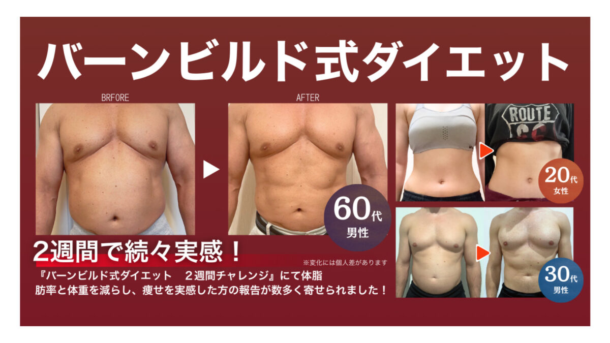 我慢なし、リバウンドなしの究極ダイエット　「バーンビルド式ダイエット」２週間チャレンジモニター募集